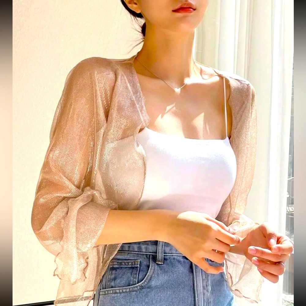 Lightweight Sheer Cardigan Shrug - Champagne